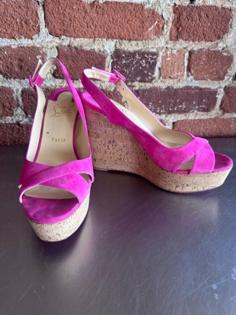 Christian Louboutin Reine de Liege 120 Suede/Cork Zeppa - Picture 2 of 6